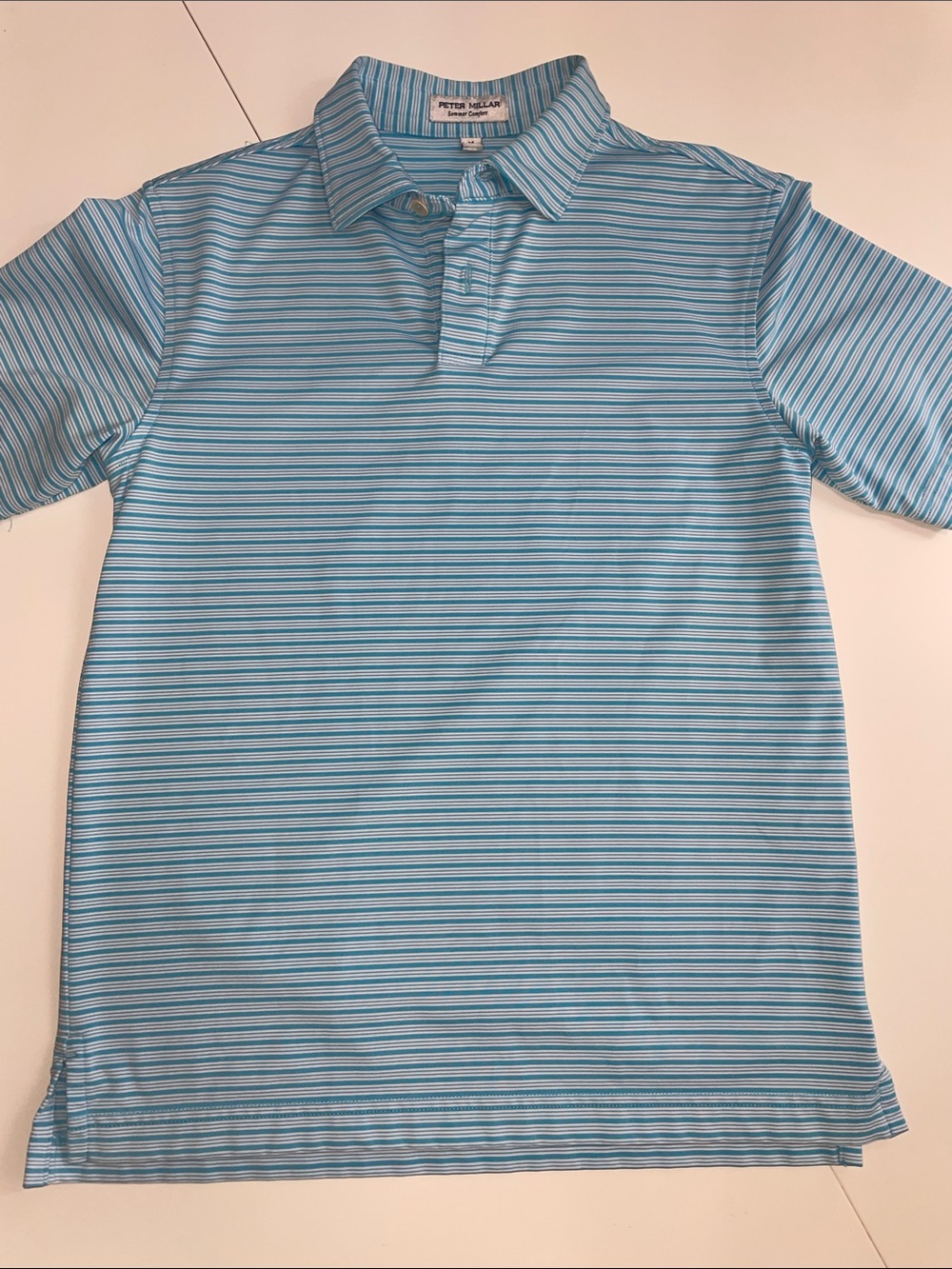 Peter Millar Light Blue & White Striped Polo